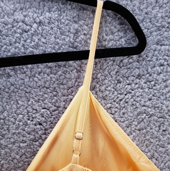 The Good Jane Yellow Linen Blend Summer Adj. Spagetti Strap Wrap Dress Sz L - Picture 9 of 14